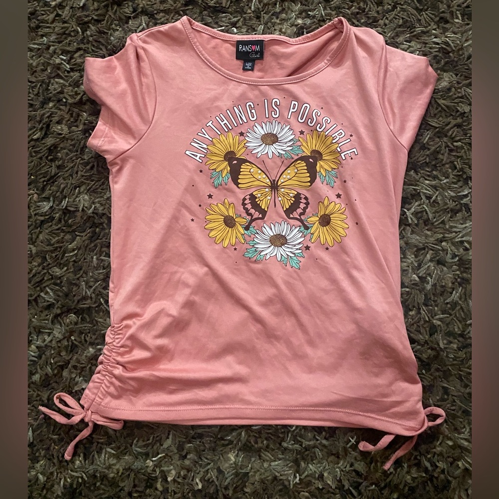 Ransom Pink Ruched Graphic Cap Sleeve Tee